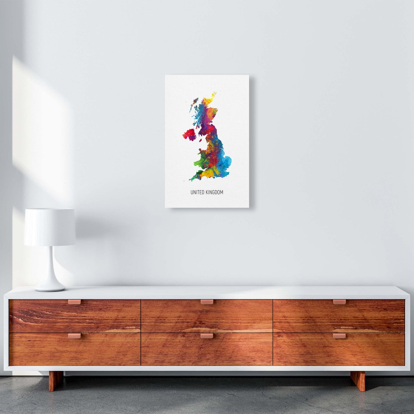 United Kingdom Watercolour Map Art Print by Michael Tompsett A3 Canvas