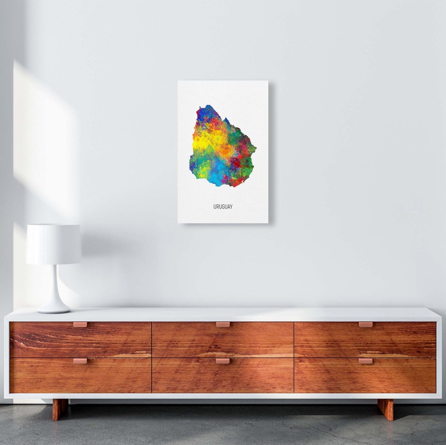 Uruguay Watercolour Map Art Print by Michael Tompsett A3 Canvas