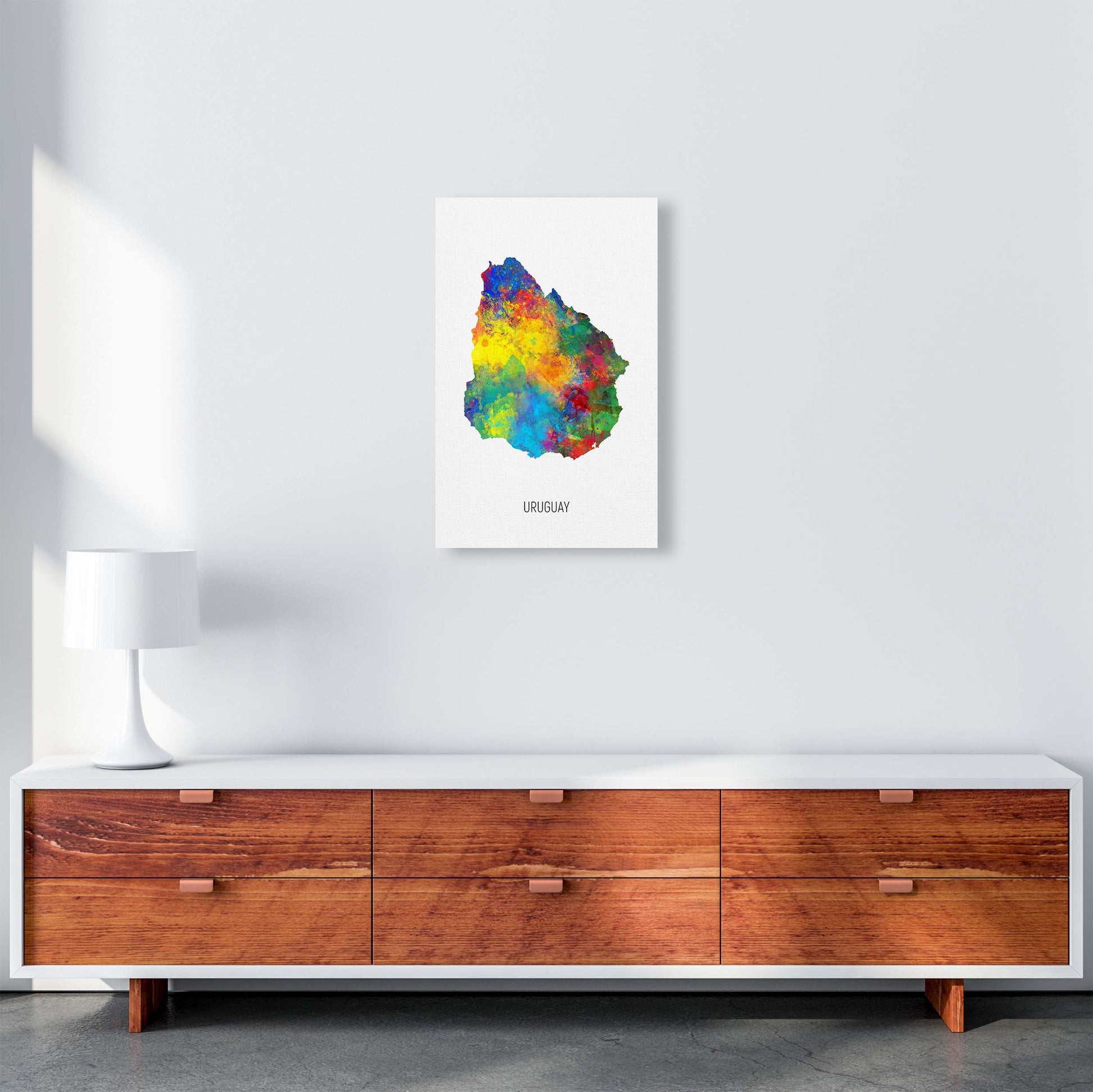 Uruguay Watercolour Map Art Print by Michael Tompsett A3 Canvas