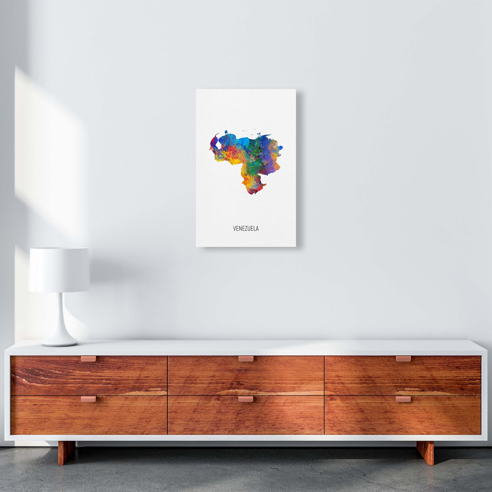 Venezuela Watercolour Map Art Print by Michael Tompsett A3 Canvas