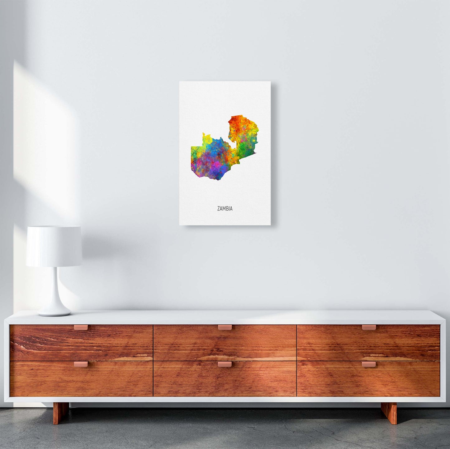 Zambia Watercolour Map Art Print by Michael Tompsett A3 Canvas