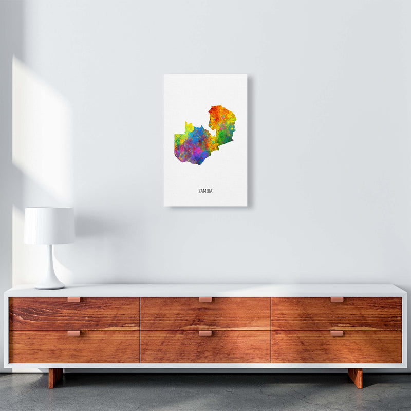 Zambia Watercolour Map Art Print by Michael Tompsett A3 Canvas