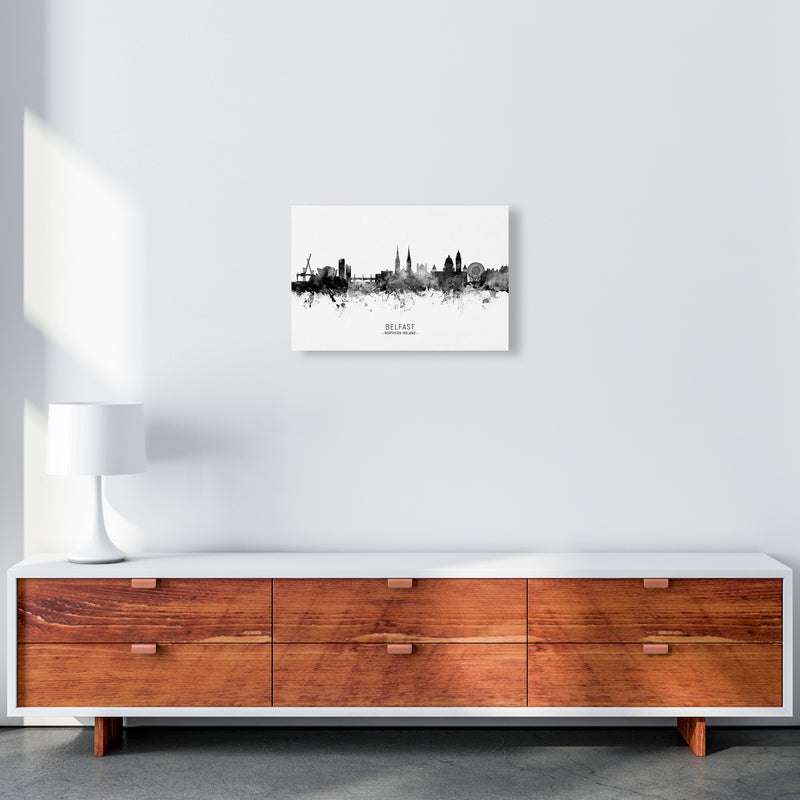 Belfast Northern Ireland Skyline Black White City Name  by Michael Tompsett A3 Canvas