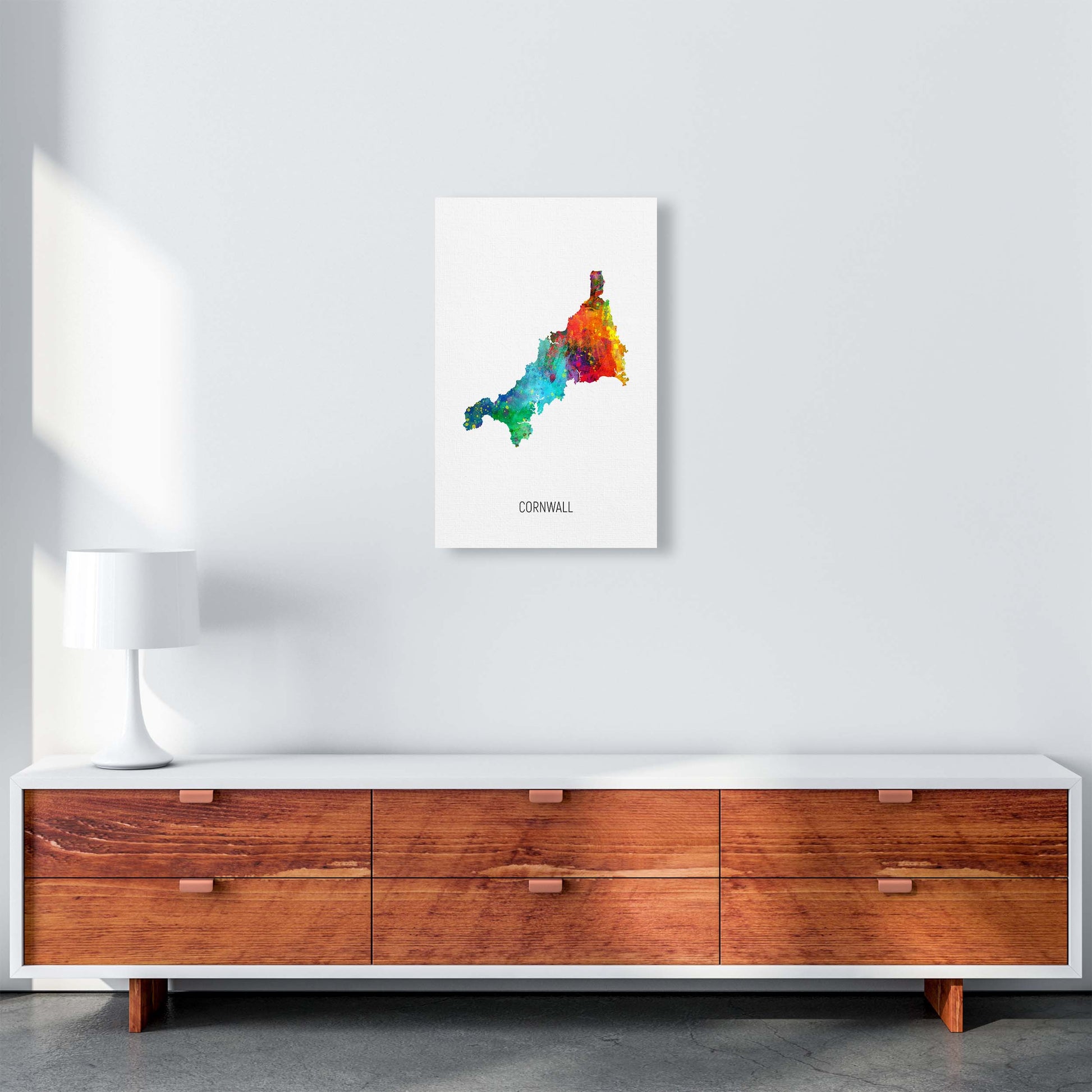 Cornwall Watercolour Map Art Print by Michael Tompsett A3 Canvas