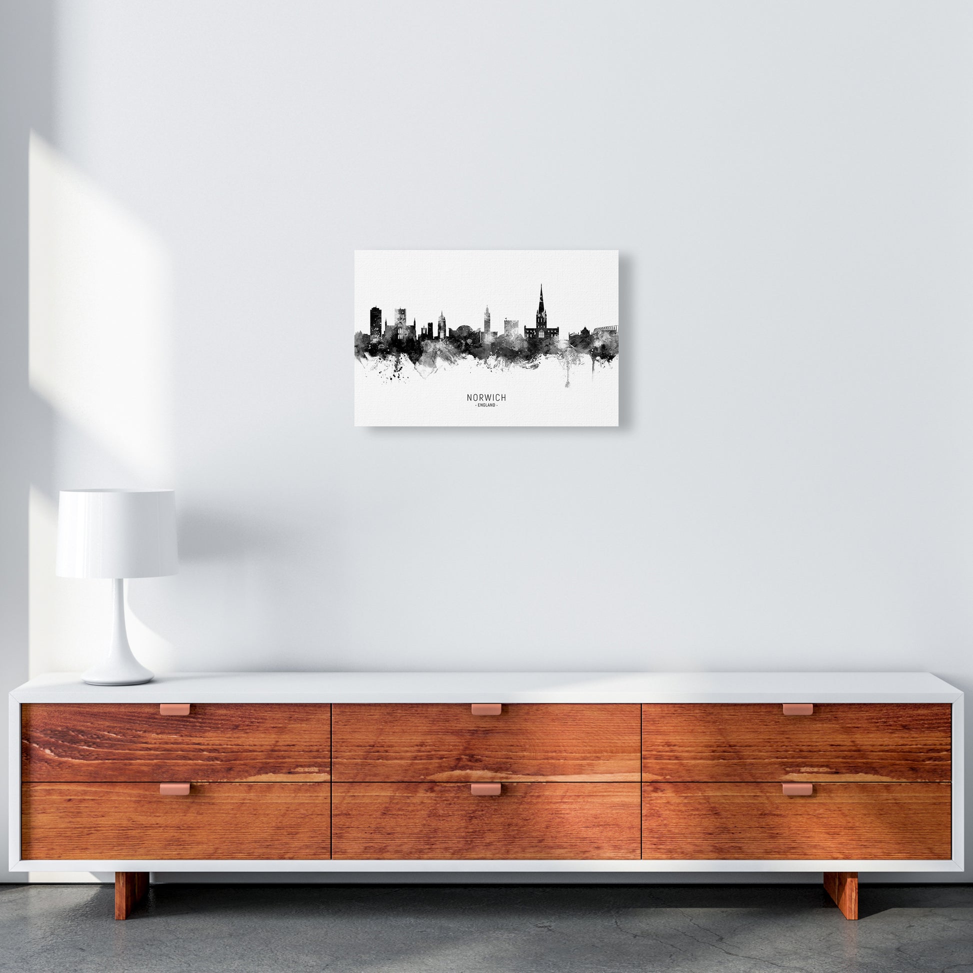 Norwich England Skyline Black White City Name  by Michael Tompsett A3 Canvas