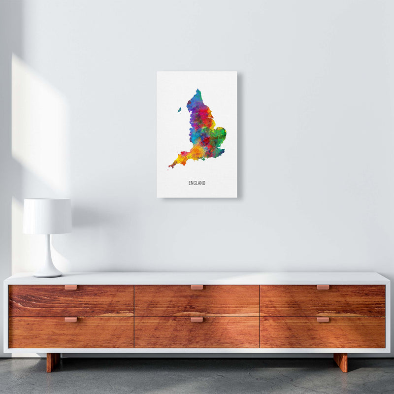 England Watercolour Map Art Print by Michael Tompsett A3 Canvas