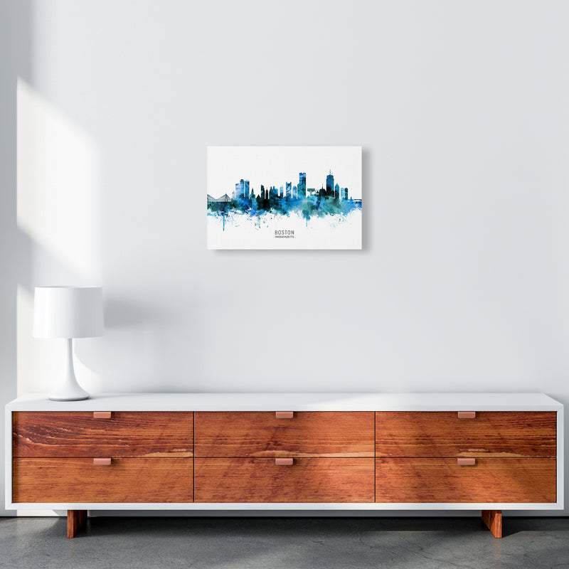 Boston Massachusetts Skyline Blue City Name  by Michael Tompsett A3 Canvas