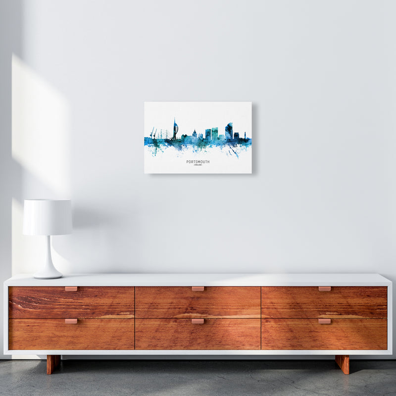 Portsmouth England Skyline Blue City Name  by Michael Tompsett A3 Canvas