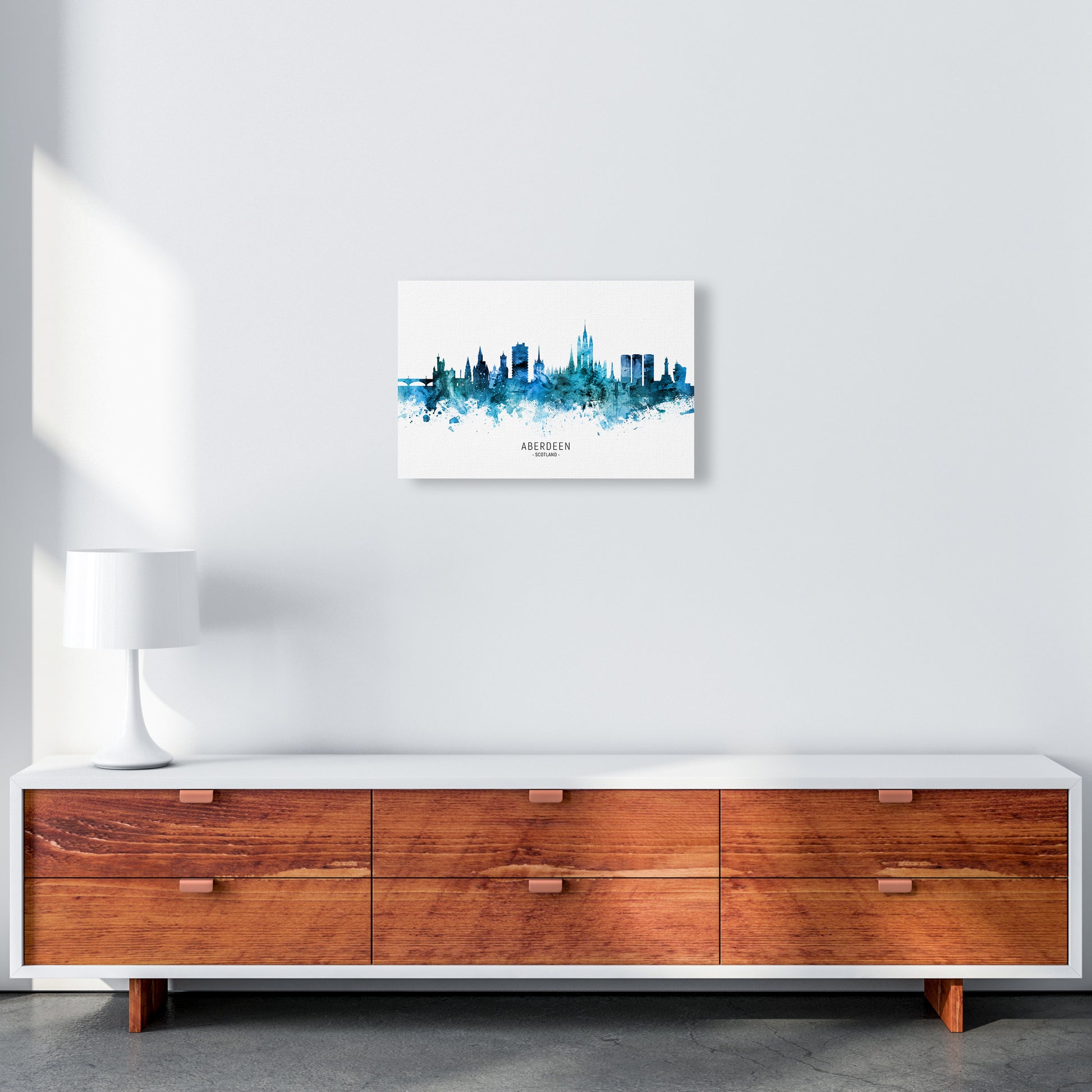 Aberdeen Scotland Skyline Blue City Name  by Michael Tompsett A3 Canvas