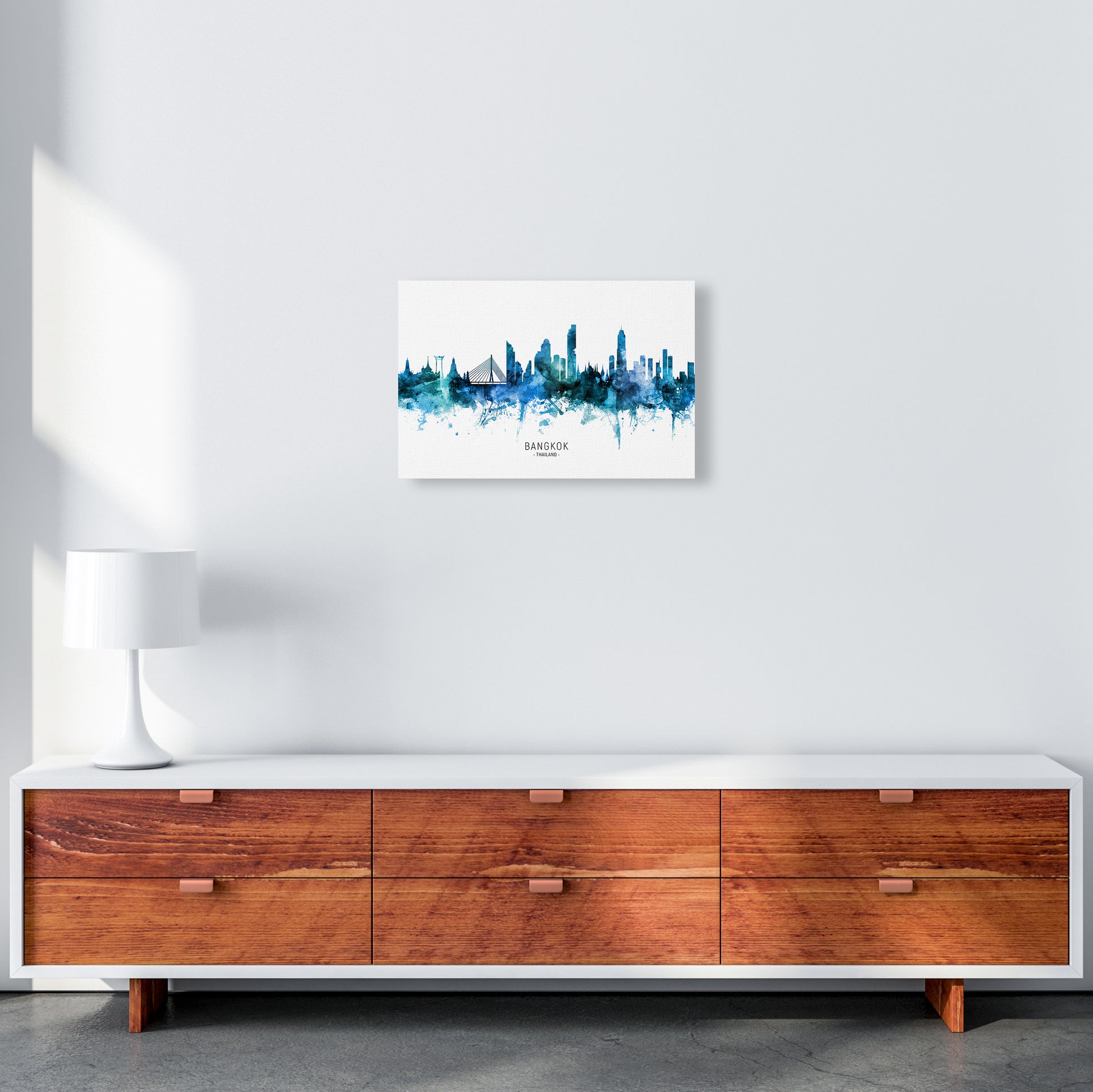 Bangkok Thailand Skyline Blue City Name  by Michael Tompsett A3 Canvas