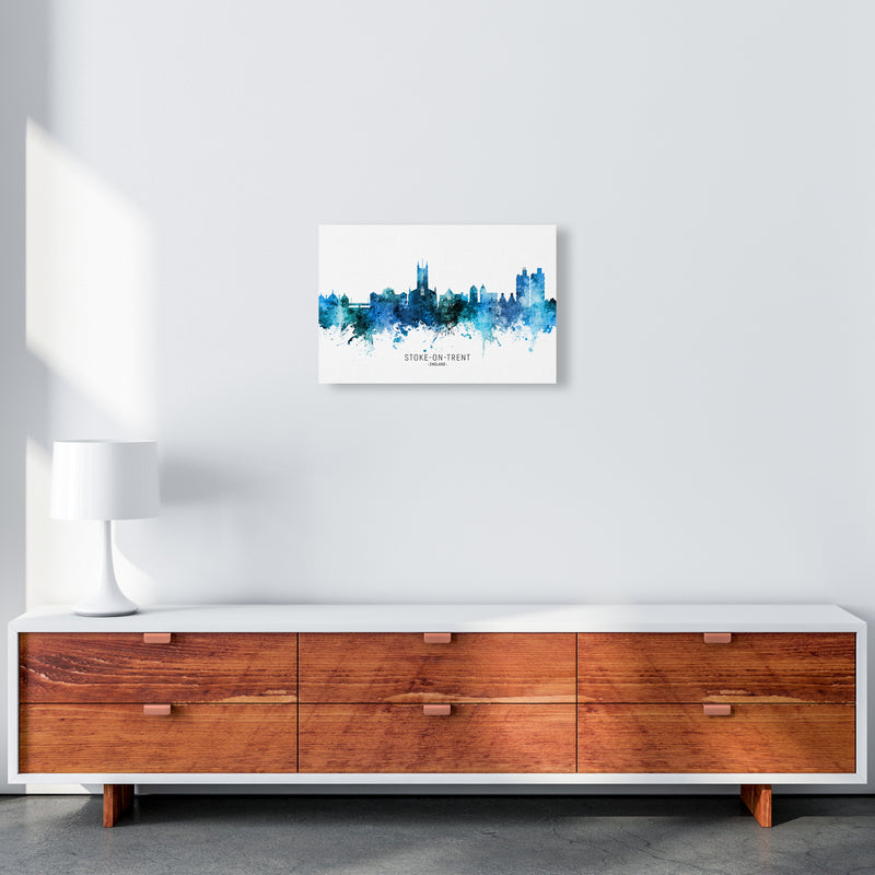 Stoke-On-Trent England Skyline Blue City Name  by Michael Tompsett A3 Canvas
