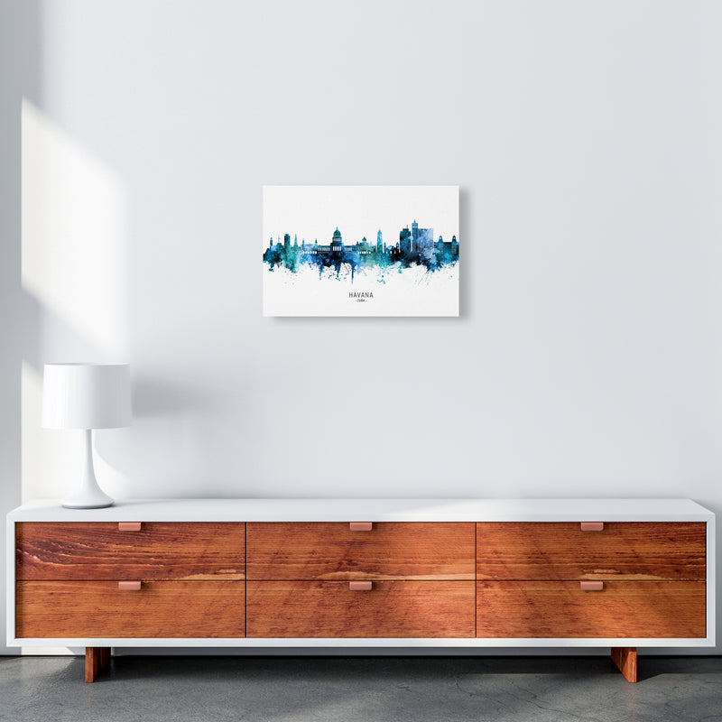 Havana Cuba Skyline Blue City Name Print by Michael Tompsett A3 Canvas