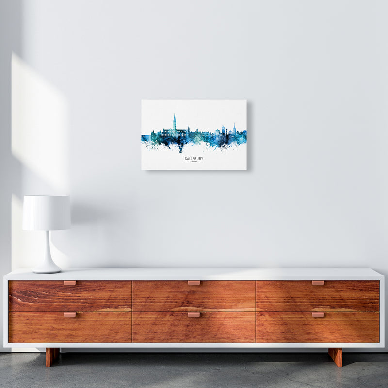 Salisbury England Skyline Blue City Name  by Michael Tompsett A3 Canvas