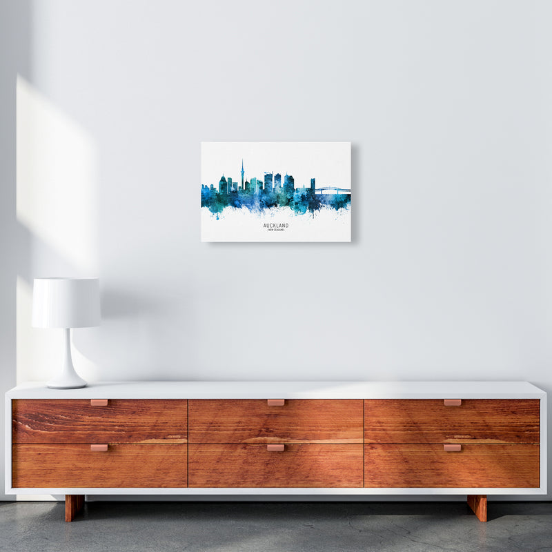 Auckland New Zealand Skyline Blue City Name  by Michael Tompsett A3 Canvas