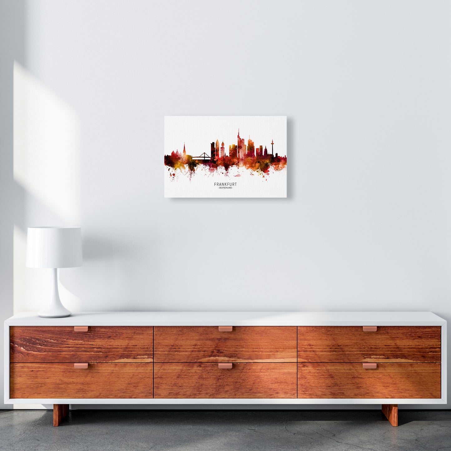 Frankfurt Deutschland Skyline Red City Name  by Michael Tompsett A3 Canvas