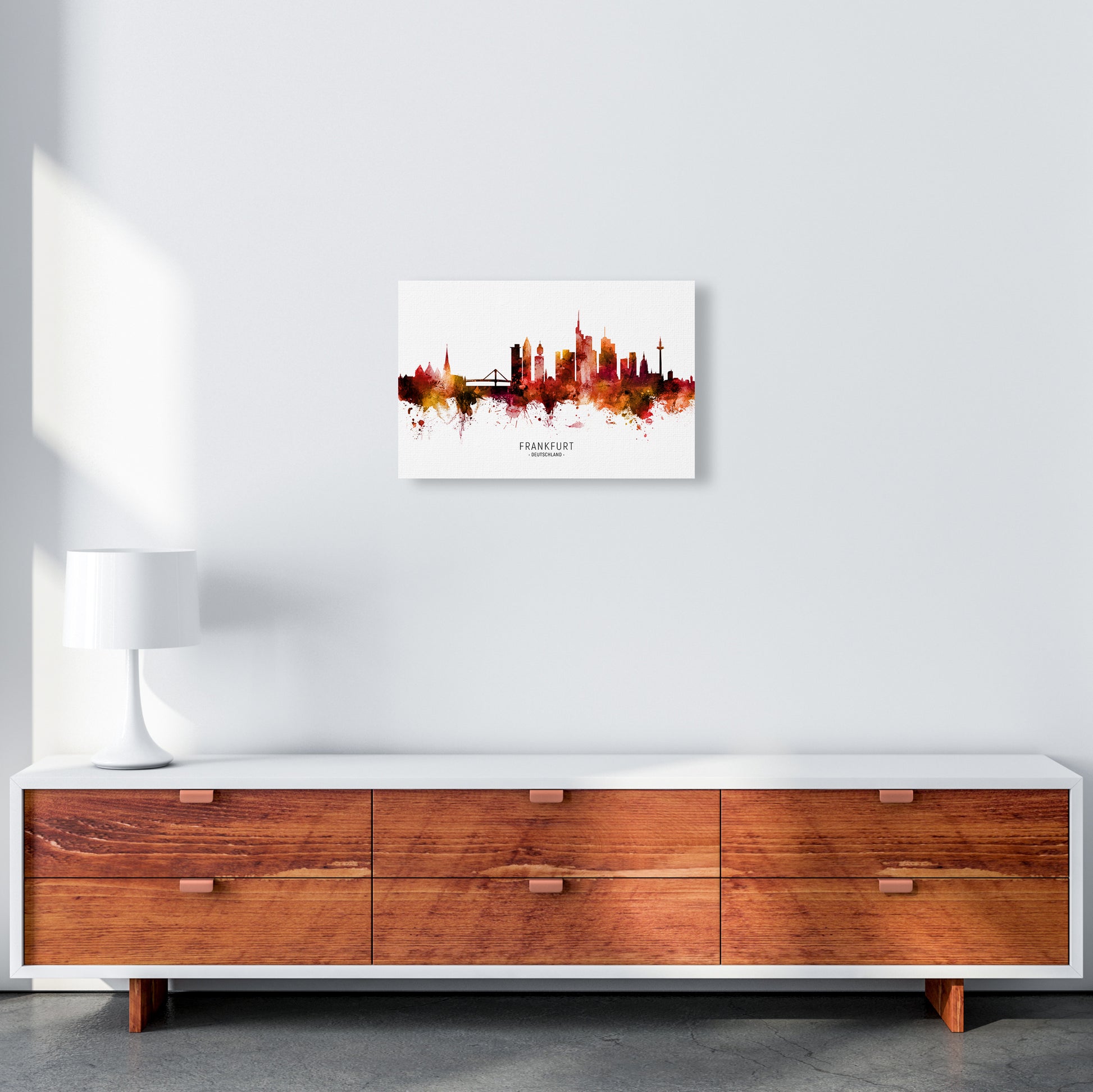 Frankfurt Deutschland Skyline Red City Name  by Michael Tompsett A3 Canvas