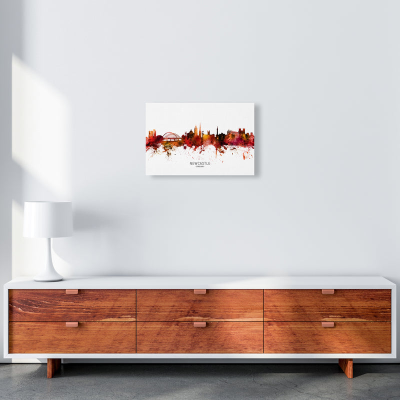 Newcastle England Skyline Red City Name  by Michael Tompsett A3 Canvas