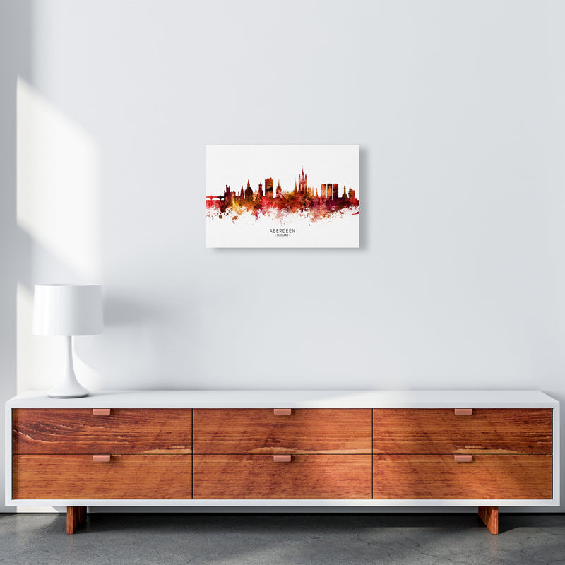 Aberdeen Scotland Skyline Red City Name  by Michael Tompsett A3 Canvas
