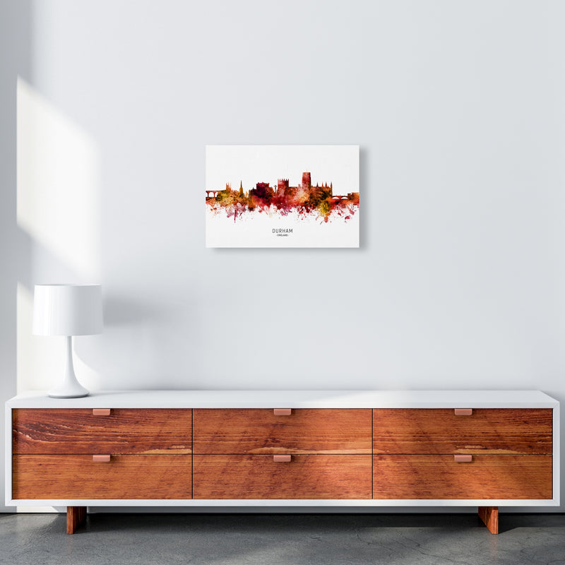 Durham England Skyline Red City Name  by Michael Tompsett A3 Canvas