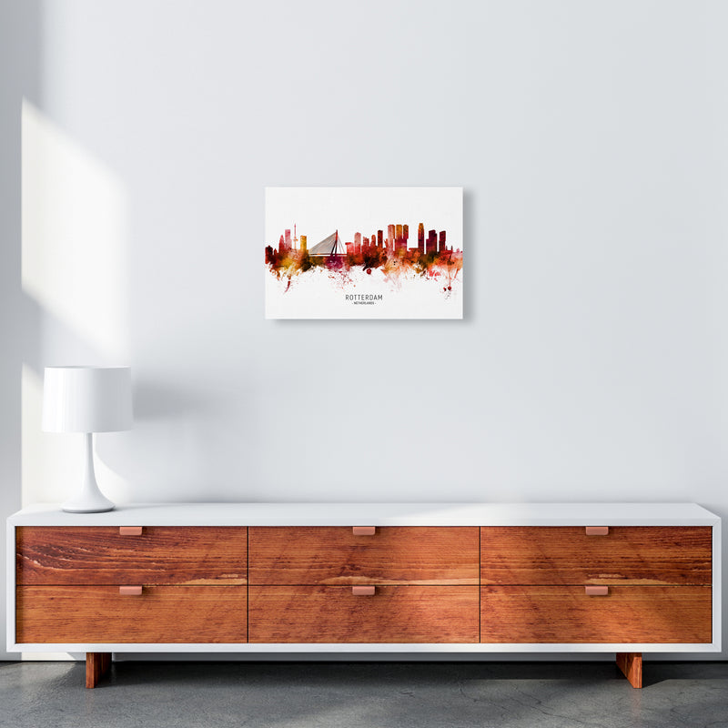 Rotterdam Netherlands Skyline Red City Name  by Michael Tompsett A3 Canvas