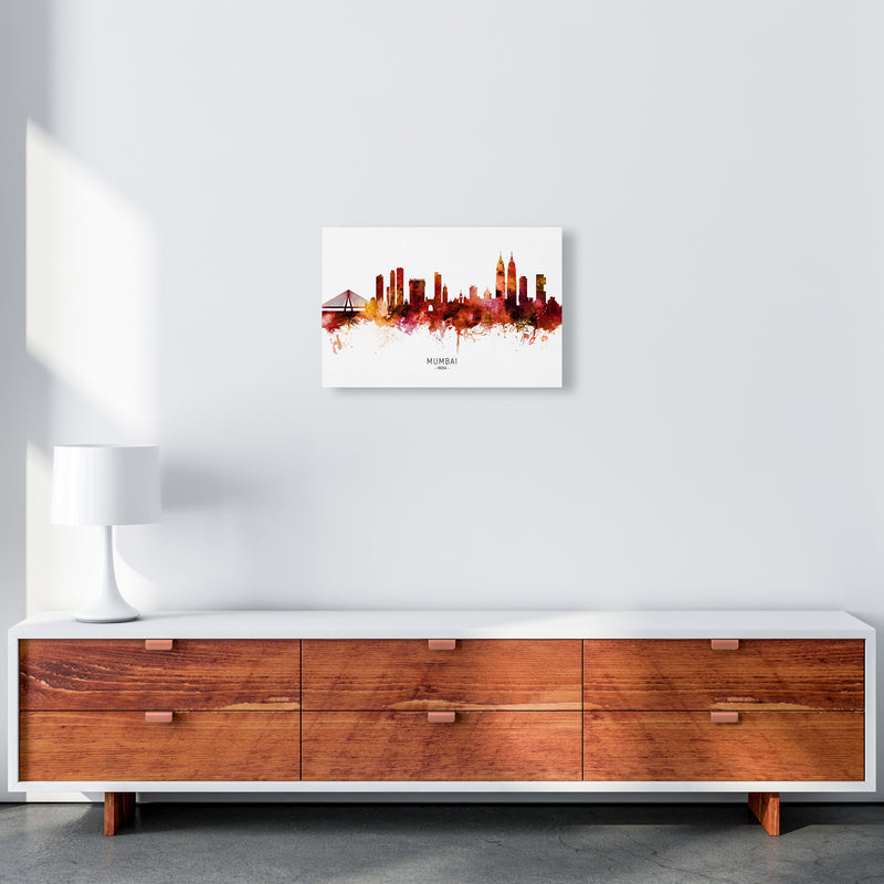 Mumbai India Skyline Red City Name Print by Michael Tompsett A3 Canvas