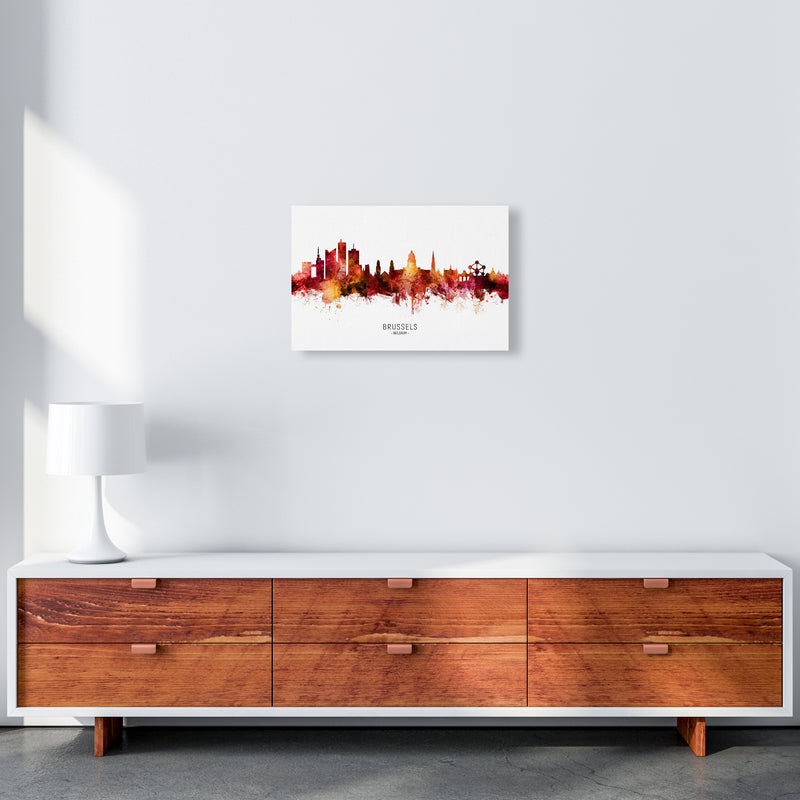 Brussels Belgium Skyline Red City Name  by Michael Tompsett A3 Canvas