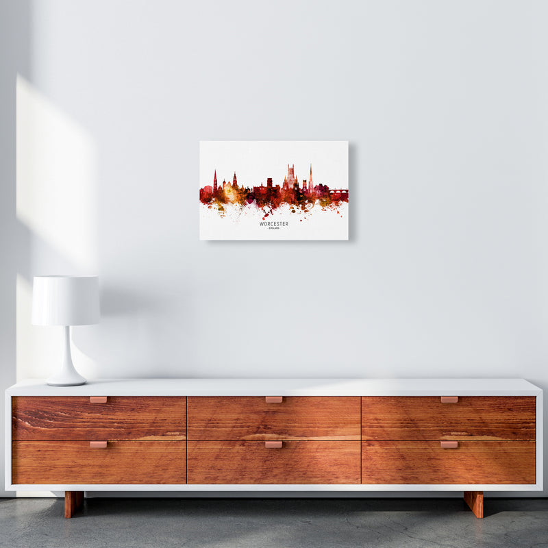 Worcester England Skyline Red City Name  by Michael Tompsett A3 Canvas