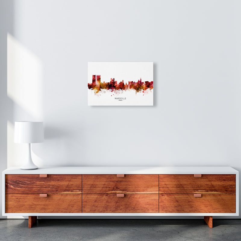 Marseille France Skyline Red City Name  by Michael Tompsett A3 Canvas