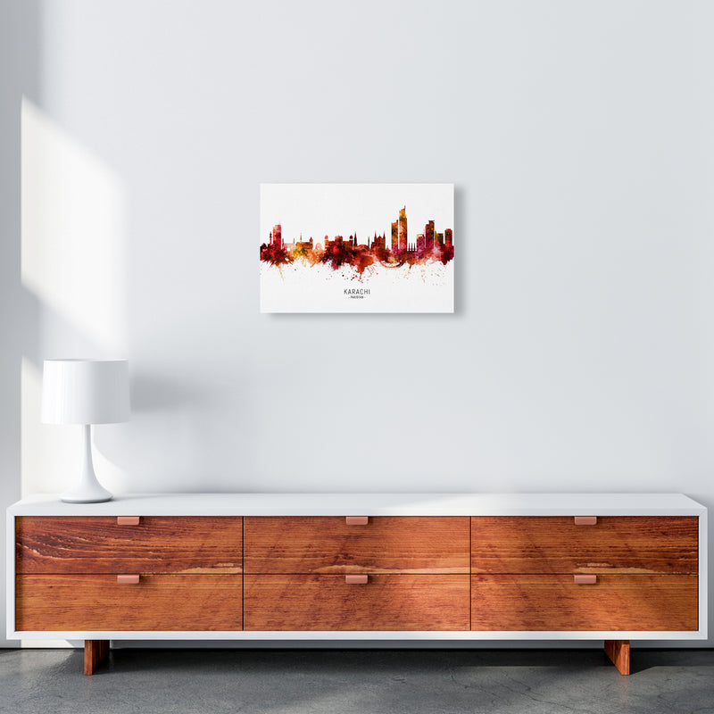 Karachi Pakistan Skyline Red City Name  by Michael Tompsett A3 Canvas