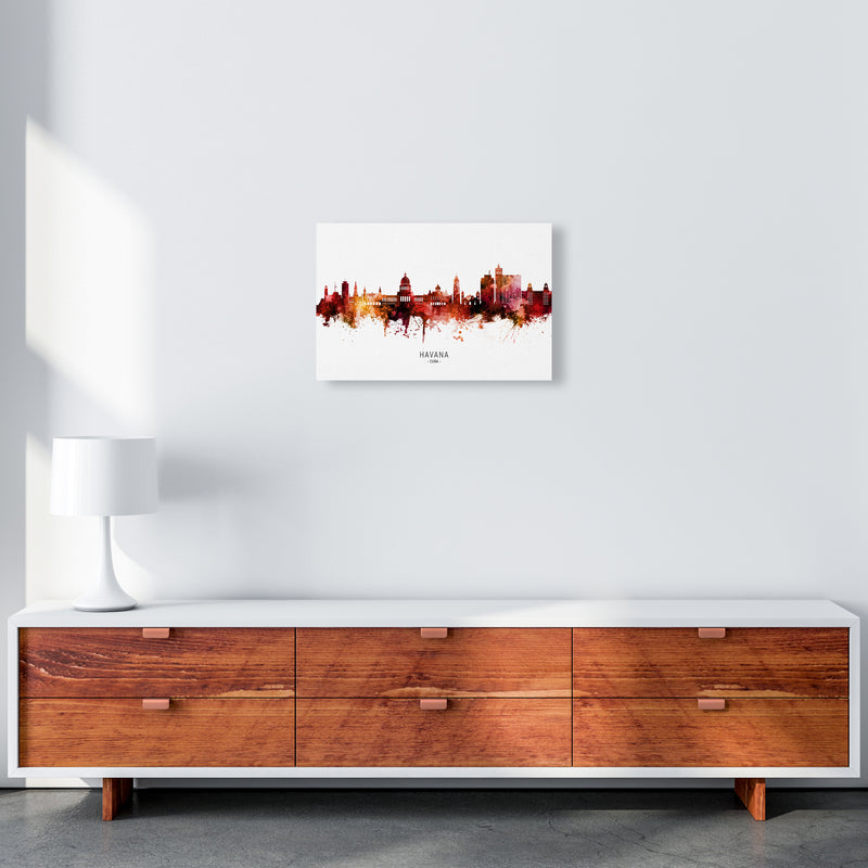 Havana Cuba Skyline Red City Name Print by Michael Tompsett A3 Canvas