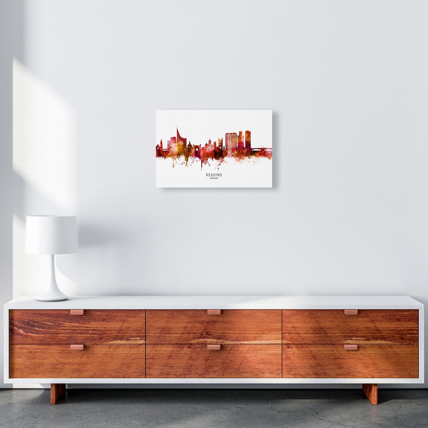 Reading England Skyline Red City Name  by Michael Tompsett A3 Canvas