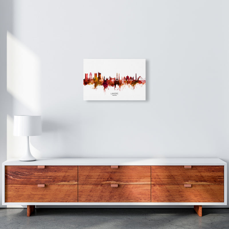 Lahore Pakistan Skyline Red City Name  by Michael Tompsett A3 Canvas