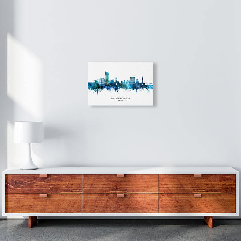Wolverhampton England Skyline Blue City Name  by Michael Tompsett A3 Canvas