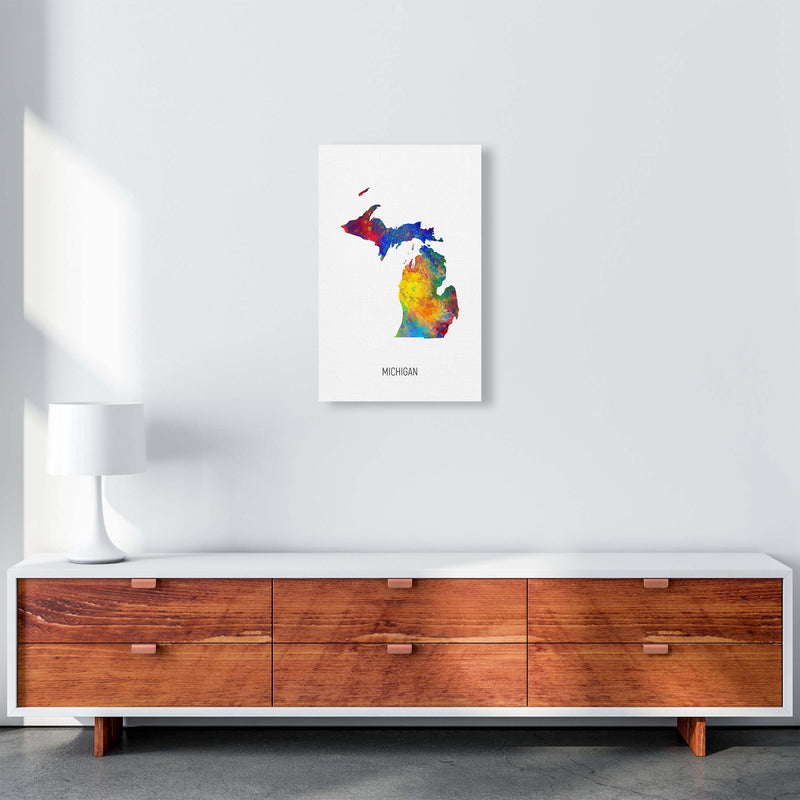 Michigan Watercolour Map Art Print by Michael Tompsett A3 Canvas
