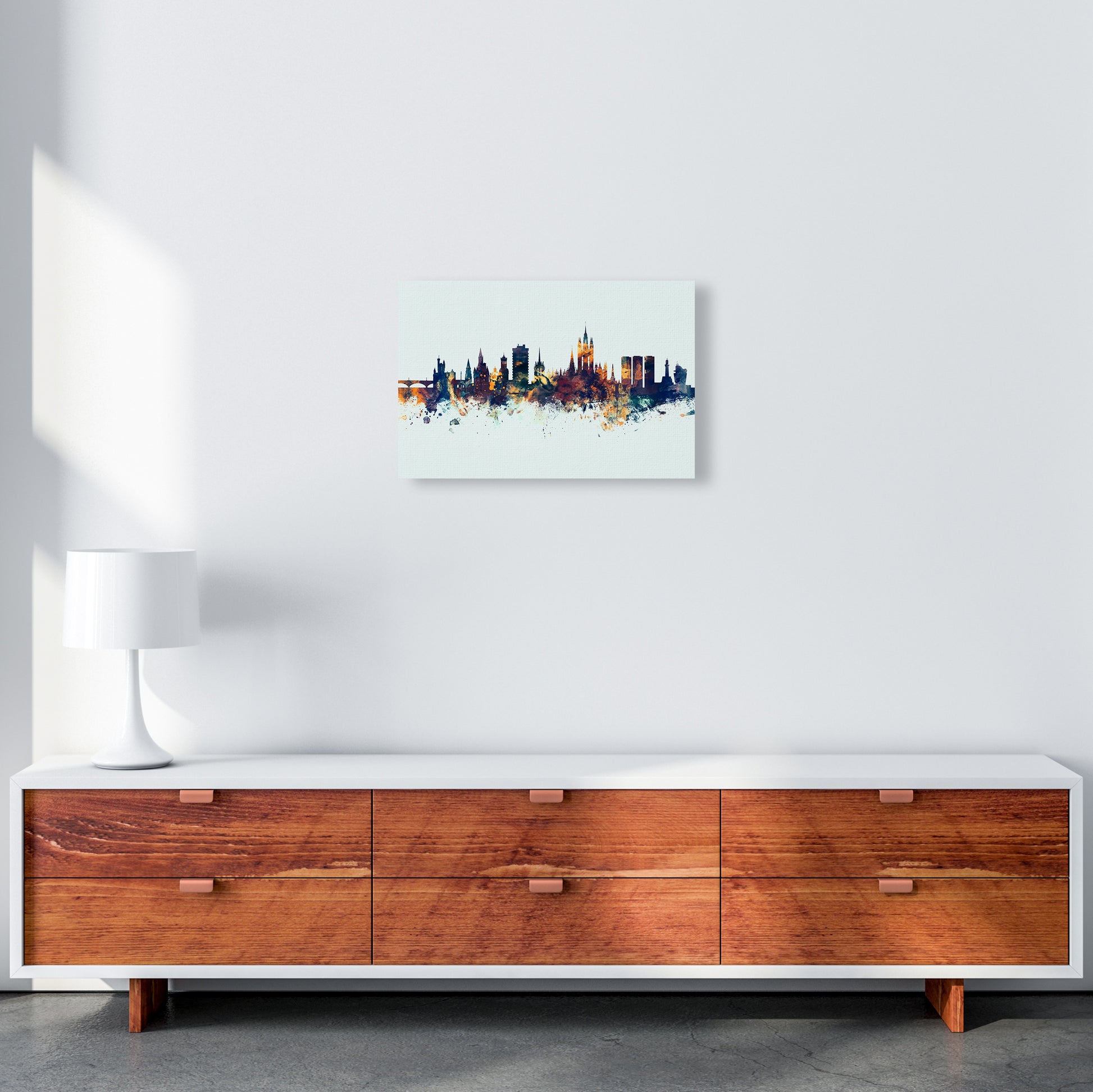 Aberdeen Scotland Skyline Blue Orange Art Print by Michael Tompsett A3 Canvas