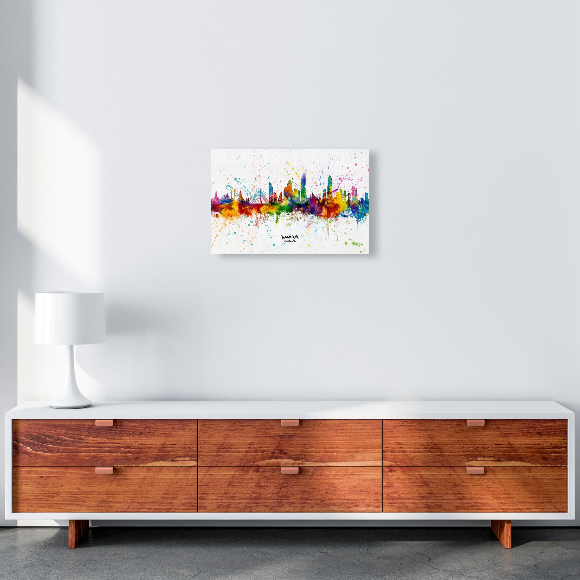 Bangkok Thailand Skyline Splash Art Print by Michael Tompsett A3 Canvas