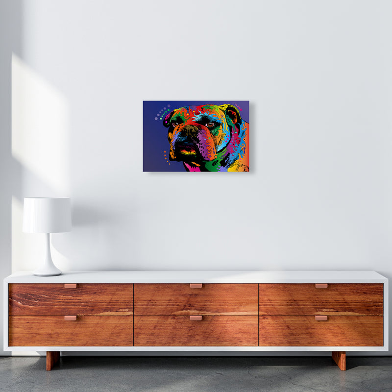 Bulldog Dog Blue Art Print by Michael Tompsett A3 Canvas