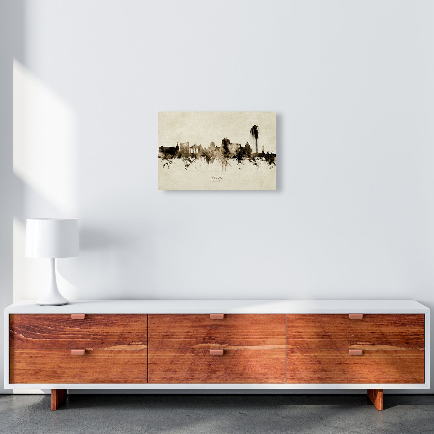 Geneva Switzerland Skyline Vintage Art Print by Michael Tompsett A3 Canvas