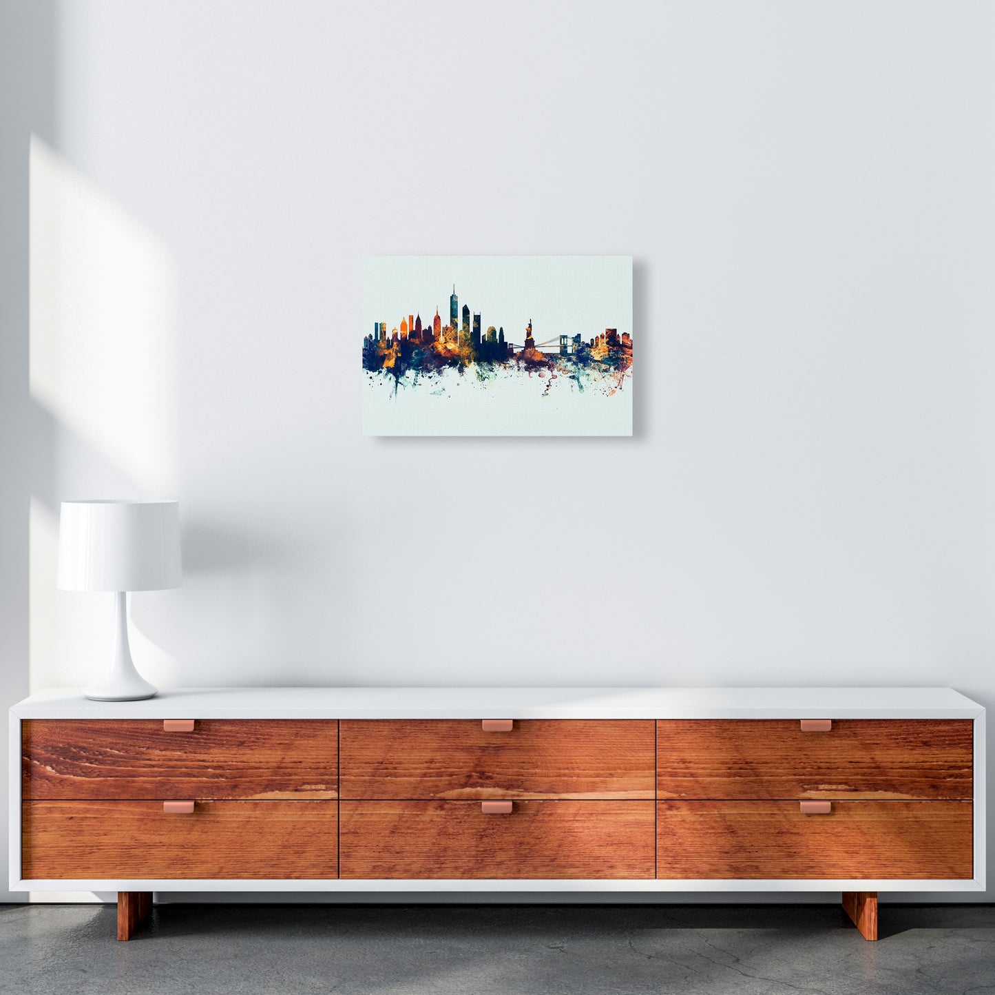 New York New York Skyline Blue Orange Art Print by Michael Tompsett A3 Canvas