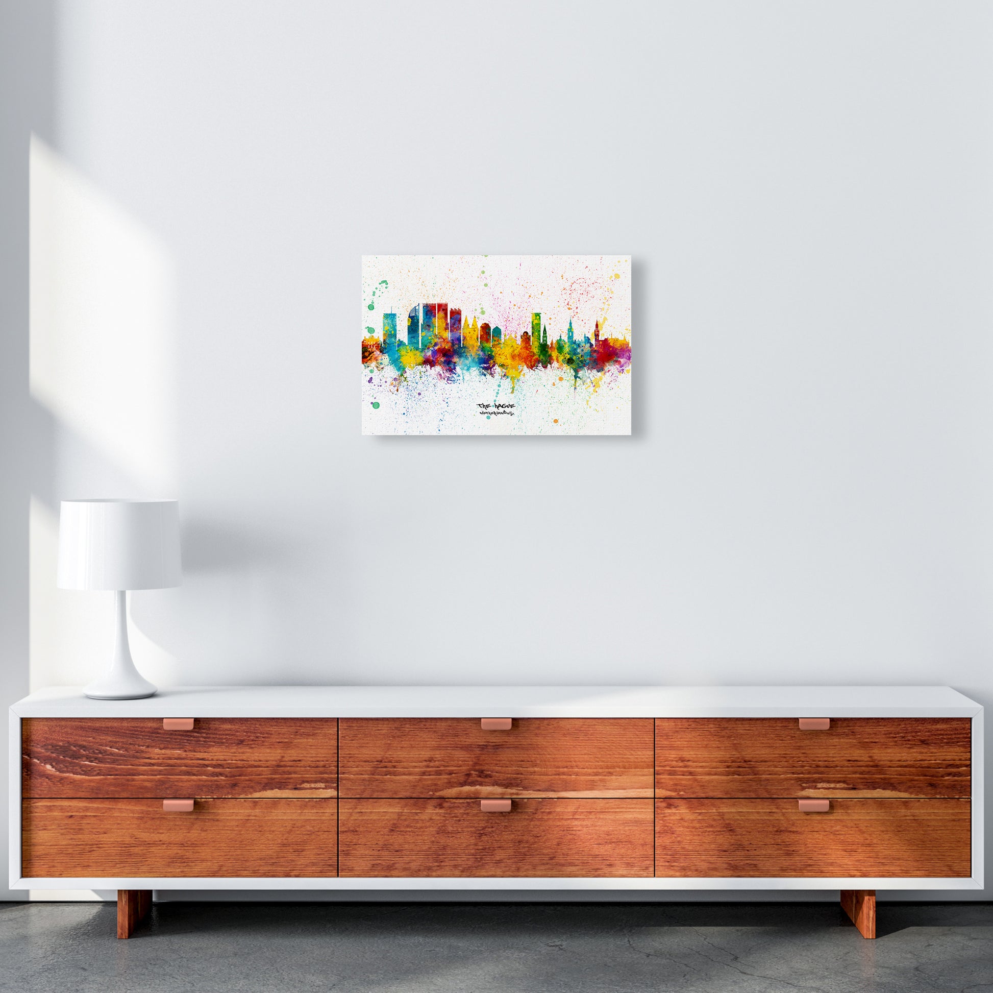 The Hague Netherlands Skyline Splash Art Print by Michael Tompsett A3 Canvas