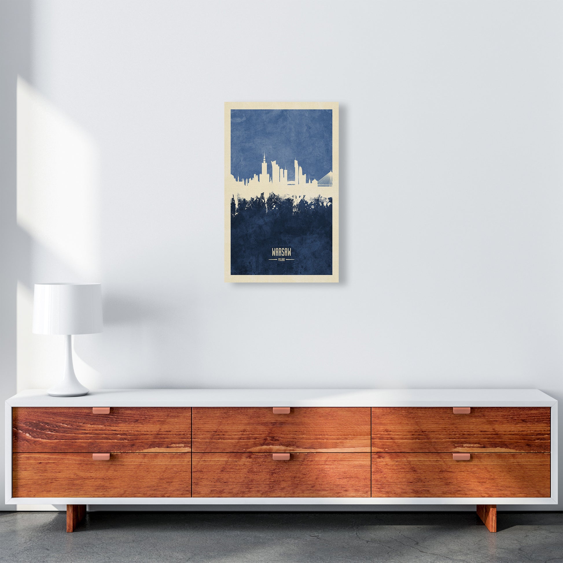 Warsaw Poland Skyline Portrait Navy Art Print by Michael Tompsett A3 Canvas