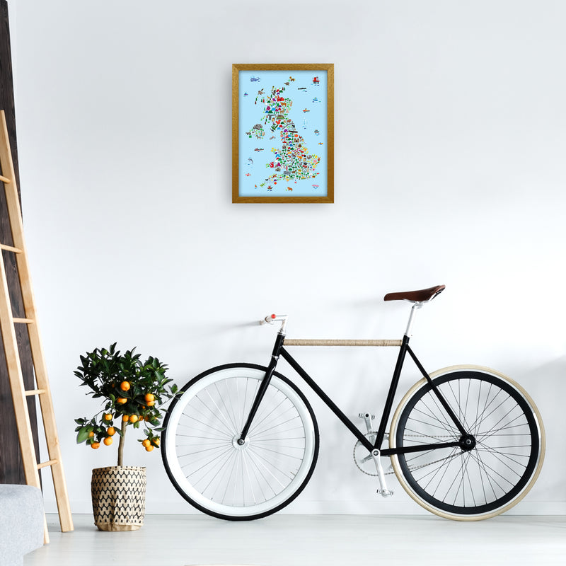 Animal Map of Great Britain Blue Print by Michael Tompsett A3 Print Only