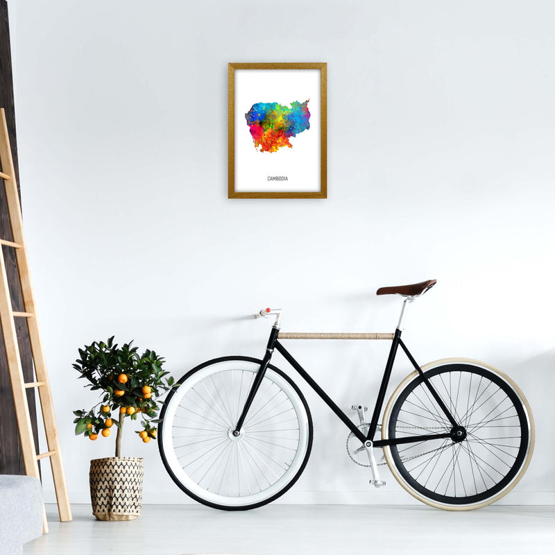 Cambodia Watercolour Map Art Print by Michael Tompsett A3 Print Only