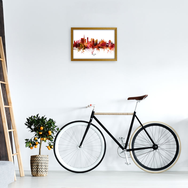 Milan Italy Skyline Red City Name Print by Michael Tompsett A3 Print Only