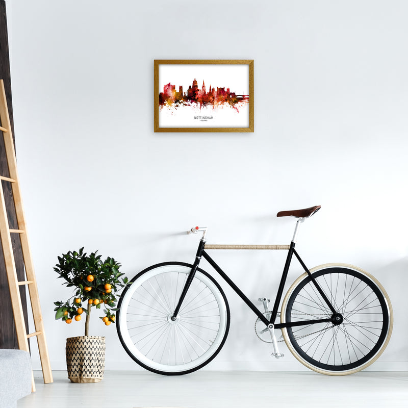 Nottingham England Skyline Red City Name  by Michael Tompsett A3 Print Only