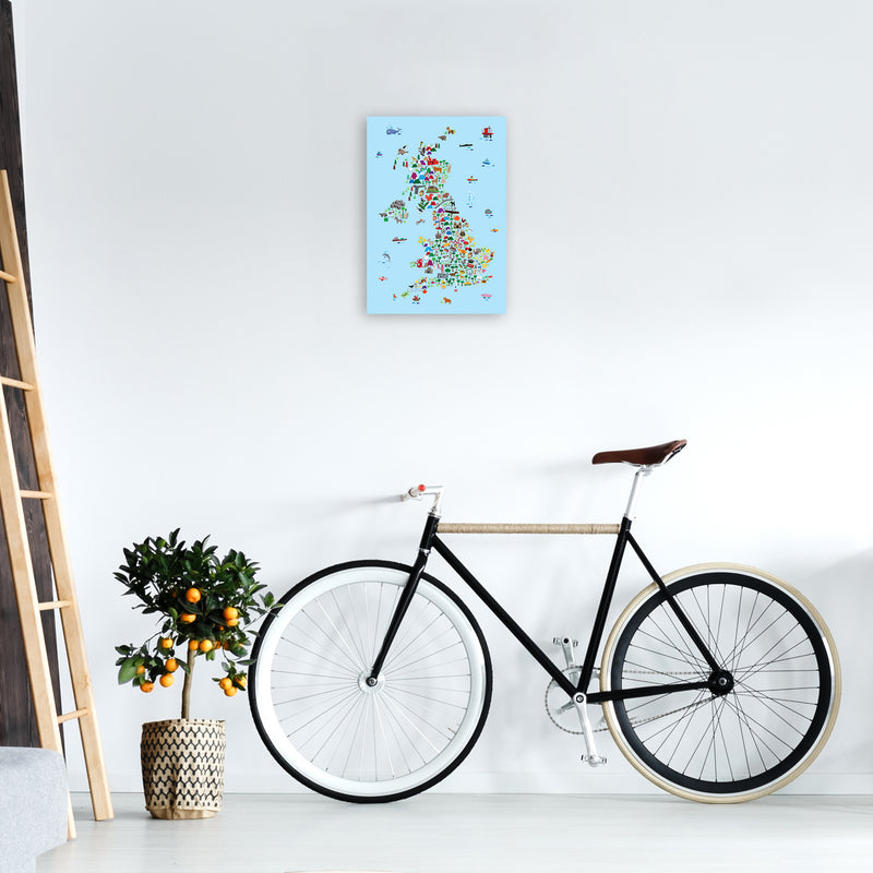 Animal Map of Great Britain Blue Print by Michael Tompsett A3 Black Frame