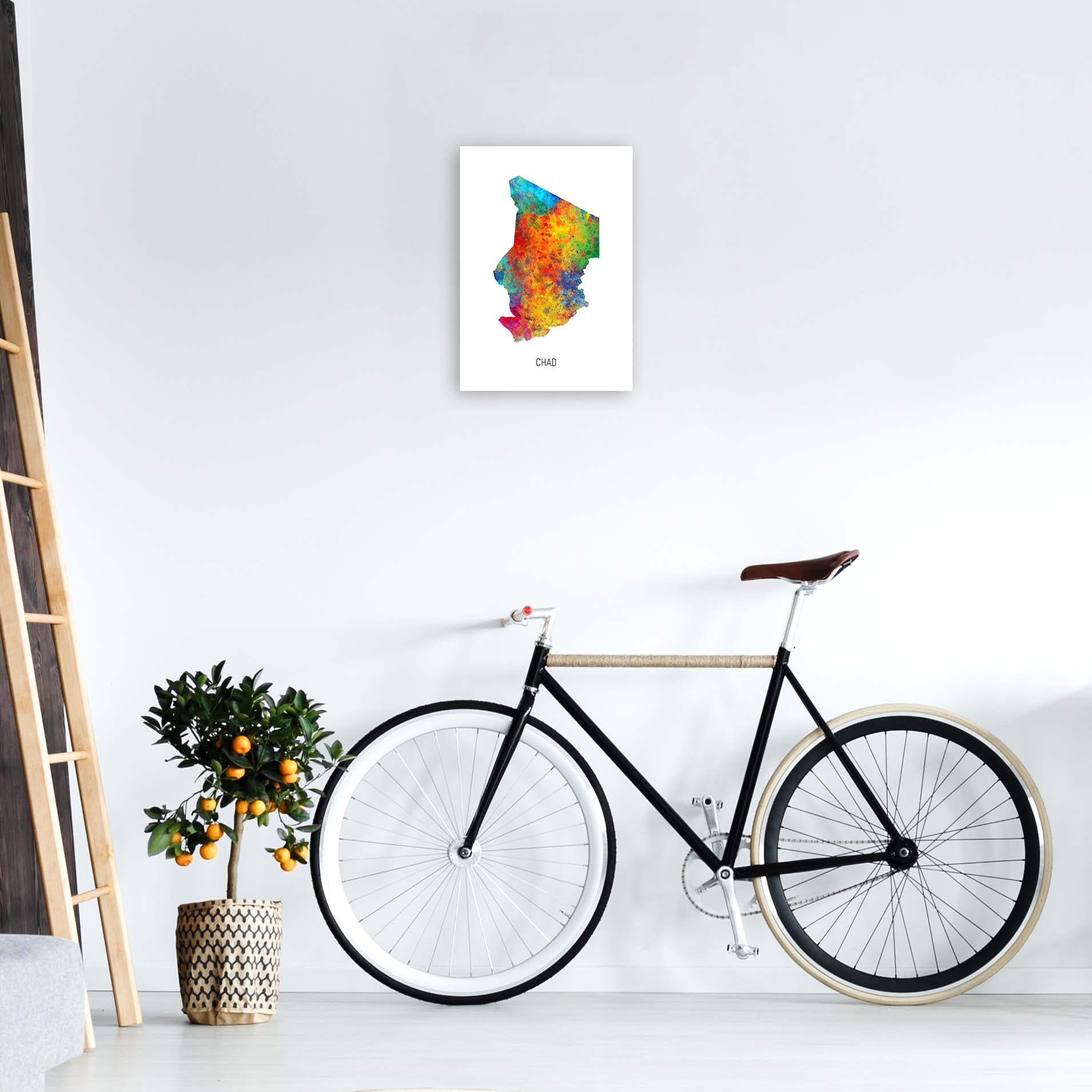 Chad Watercolour Map Art Print by Michael Tompsett A3 Black Frame
