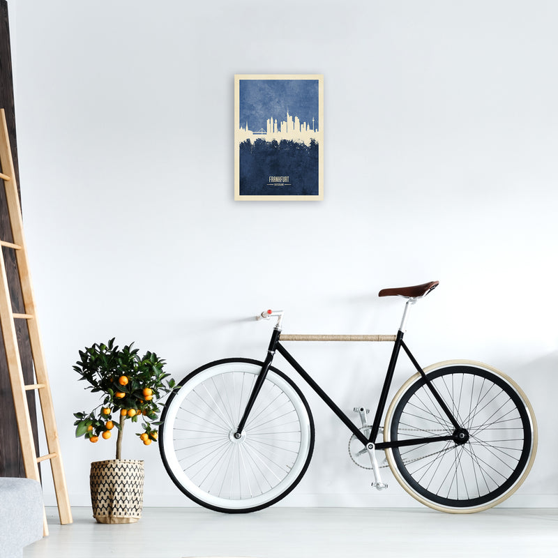 Frankfurt Germany Skyline Portrait Navy Art Print by Michael Tompsett A3 Black Frame