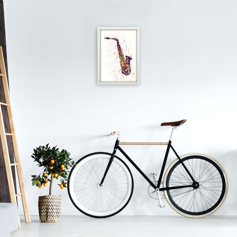 Saxophone Watercolour Print by Michael Tompsett A3 Oak Frame