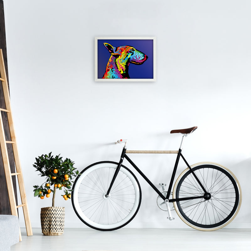 English Bull Terrier Dog Blue Art Print by Michael Tompsett A3 Oak Frame